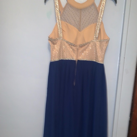 ROYAL BLUE AND CREAM WITH SILVER BEADING DRESS - Picture 4 of 4